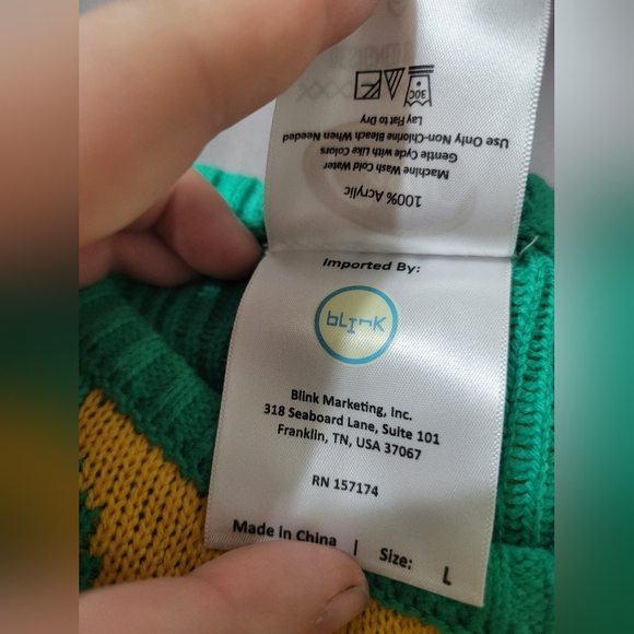 Mens Large Cesar Dog Food Lovers Ugly Christmas Sweater Green Yellow Snowman - Picture 4 of 5